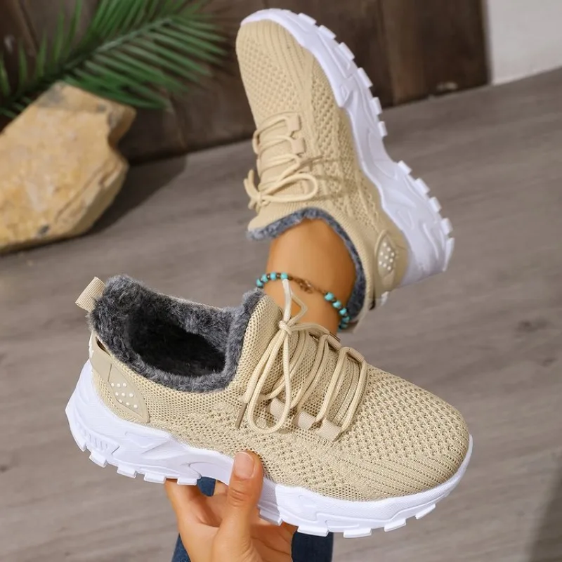 Baskets d'hiver thermiques pou - Knit Fabric Lace Up Sneakers avis et prix